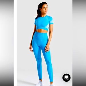 Gymshark Neon Blue Ultra Seamless Crop Top and Leggings SET XS